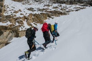 Piz Bernina (Spallagrat) und Piz Palü mit Bergführer